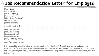 LETTER TEMPLATE How to Write Job Recommendation Letter for Employee Steps Guide  WritingPractices [upl. by Eimor]