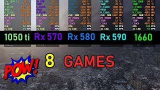 2600x Gtx 1050 ti vs Rx 570 vs Rx 580 vs Rx 590 vs Gtx 1660 in 8 Games Comparison [upl. by Norga917]