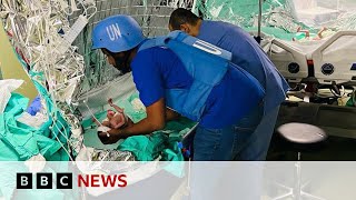 Premature babies evacuated from Gazas alShifa hospital  BBC News [upl. by Arriat]