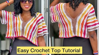 Crochet EASY 2 Row Repeat Wavy Top  All Sizes  Beginner Friendly Tutorial crochettop accrochets [upl. by Adnoluy71]