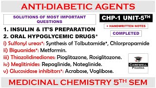 Solution Unit 5  Antidiabetic Agents complete  Oral hypoglycemic  Medicinal chemistry 5th sem [upl. by Yrekaz659]