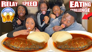 EXTREMELY SPICY PEPPER SOUP AND TILAPIA FISH WITH FUFU RELAY SPEED EATING CHALLENGE [upl. by Eseilana737]