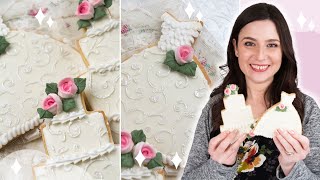 How To Decorate Wedding Cookies  Stenciling With Royal Icing [upl. by Intruok]