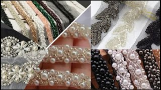 How To Make Pearl Beaded lace  Hand Embroidery  Stone Sequences moti Work ZardosiTutorial [upl. by Lot]