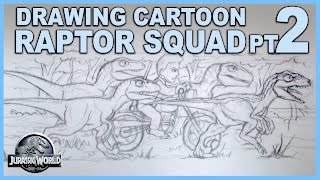 Drawing Cartoon Running Raptor Pack Squad  Part 2  Drawing Last Raptor And Background [upl. by Denn]