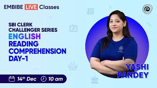 SBI CLERK CHALLENGER SERIES  ENGLISH FOR BANKING  READING COMPREHENSION  DAY1  YASHI PANDEY [upl. by Reuven]