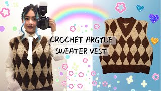 Easy Crochet Diamond Sweater Vest  Argyle Vest  Oversized  Vneck [upl. by Kym54]