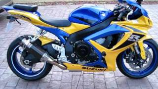 Suzuki GSXR 600 2007 Custom with Yoshimura Exhaust system and power commandor blue and yellow [upl. by Holbrook60]