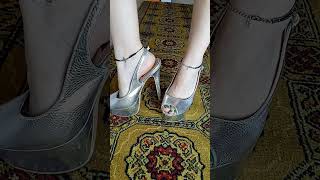 Walking In Silver Colored Stiletto High Heels 🌟 heels tacchi highheels sandals shoes tryon [upl. by Bernarr607]