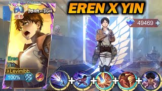 EREN X YIN SKIN Levimlbb Review Skin Eren MLBB X ATTACK ON TITAN  Eren x Yin Gameplay  MLBB [upl. by Nylear877]