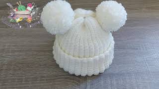 GORRO PARA BEBE A CROCHET CON POMPONES PASO A PASO  TEJIDO FACIL  0 A 3 MESES [upl. by Lanny]