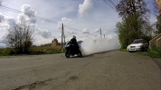 Waiting for summer  Suzuki SV 650 35 kw  Burnout  wheelie  crash  GoPro  sj5000 [upl. by Dasa]