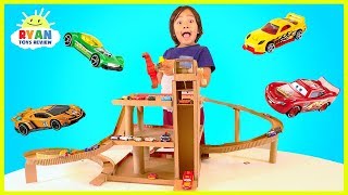 How to Make Cardboard Toy Car Garage Playset with lift for Hot Wheels and Disney Cars [upl. by Donall]