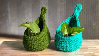 How to Crochet Plant Hanger Crochet Hanging Basket Tutorial Crochet Hanging Bird Nest [upl. by Rodolph]