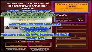 HOW TO APPLY NBI CLEARANCE ONLINE UPDATED 2023  FIRST TIME JOB SEEKER  NEWRENEWAL APPLICATION [upl. by Mose]