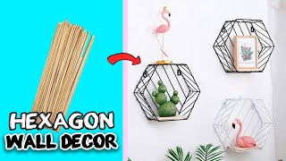 HOW TO MAKE HEXAGONE WALL DECOR AT HOME FROM SKEWERS [upl. by Eugen]