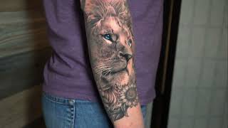 Realistic Lion Tattoo Time Lapse  Black and Grey [upl. by Dacia]