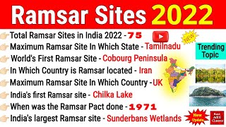 Ramsar Sites in India 2022 in English  Ramsar Sites important Questions  Wetlands in india GK [upl. by Sternberg706]