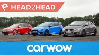 Ford Focus RS vs Honda Civic Type R vs VW Golf R drag race amp review  Head2Head [upl. by Narut]