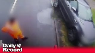 Bin man quizzically looks on as car crashes into a ditch while trying to undercut a bin lorry [upl. by Anin]