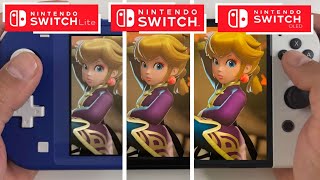 Princess Peach Showtime Nintendo Switch vs Nintendo Switch Lite vs Switch OLED Graphics Comparison [upl. by Nahgam745]