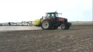 Buhler Versatile 2145 Tractor spraying with a 3 point Top Air Sprayer [upl. by Neddy305]