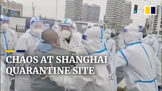 Police in Shanghai scuffle with residents over Covid19 quarantine measures [upl. by Allekram]