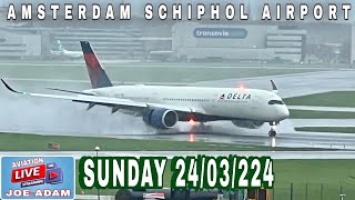 LIVE RAINSTORMS ACTION at Amsterdam Schiphol Airport RW27 Arrivals and Departures [upl. by Norvin]