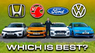 VW Golf v Ford Focus v Honda Civic v Astra review [upl. by Nivar]