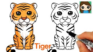 How to Draw a Tiger Easy 🐯Cute Cartoon Animal [upl. by Garreth]