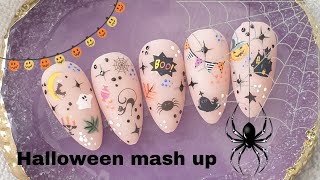 A Halloween mash up  gel polish  nail art stickers [upl. by Neelyaj574]