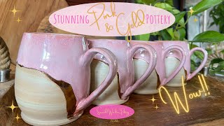 CREATE STUNNING PINK amp GOLD POTTERY StepbyStep Guide to Staining Throwing amp Glazing these Mugs [upl. by Etnoved]