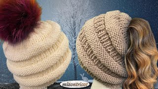 Tricot BONNET • 2 versions  QUEUE DE CHEVAL ou FERMÉ →FACILE 🐑 [upl. by Lawton815]