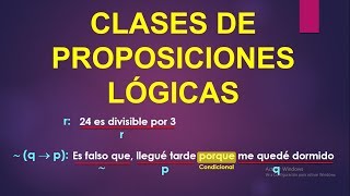 PROPOSICIONES SIMPLES Y COMPUESTAS  CLASES DE PROPOSICIONES LOGICAS [upl. by Grodin]