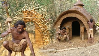 Primitive Technology Grass thatch Mud hut [upl. by Nyladnohr863]