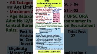 Upsc assistant CBI vacancy 2024  CBI exam date  upsc CBI VACANCY 2024 shorts viralshort [upl. by Murtagh]