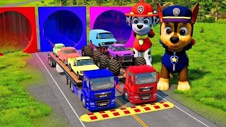 TRANSPORTING PIXAR CARS amp FRUITS WITH COLORED amp JOHN DEERE vs CLAAS vs TRACTORS  BeamNGdrive 962 [upl. by Anirtek333]