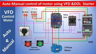 AutoManual Control of Motor Using VFD and DOL Starter  Wiring Diagram Tutorial [upl. by Lainad]