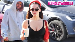 Addison Rae Wrecks Her Tesla With Boyfriend Omer Fedi Before Pulling Up To Forma Pilates Class [upl. by Kathrine]