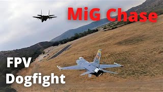 Mig Chase  EFlite F16 FPV Staged Dogfight with Mig29 [upl. by Ativak]