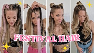 4 COIFFURE FESTIVAL  CONCERT 2024 astuce fausse tresse FACILE à faire soi même  space buns rapide [upl. by Yorztif979]