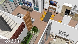 Interior Design Home Plan 8x20m Walk Through with Full Plan 4Beds [upl. by Arayt431]