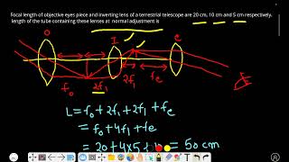 focal length of objective eyes piece and inverting lens of a terrestrial telescope are 20cm10cm and [upl. by Lanford328]