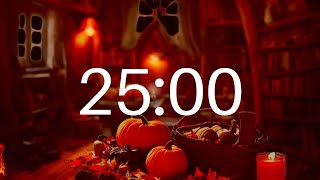 25 MINUTE TIMER  Pomodoro Timer  Cosy Autumn Cottage  Relaxing Fall Sounds of Fire Rain amp Storm [upl. by Morgun563]