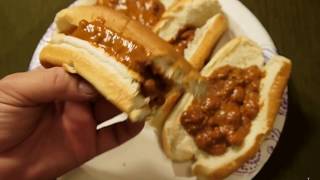 eat Canned Chili Beans in Hotdog Bun [upl. by Rehtaef]