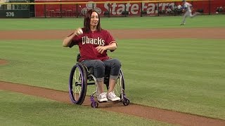 Amy Van DykenRouen throws Diamondbacks first pitch [upl. by Tirzah]