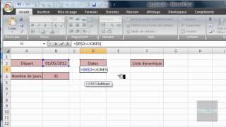 Excel 2007  Liste déroulante pour dates  Fonctions LIGNES FINMOIS JOUR [upl. by Tiffanie253]