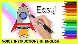 How to Draw a ROCKET SHIP Easy Learning Video for Kids [upl. by Leeland]