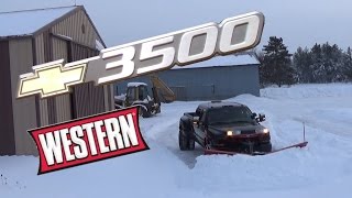 Western MVP3 amp Silverado 3500 Duramax Snow Plowing [upl. by Ellehcsor]