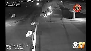 Video Shows 18 Wheeler Drive Off Bridge After Falling Asleep [upl. by Yren]